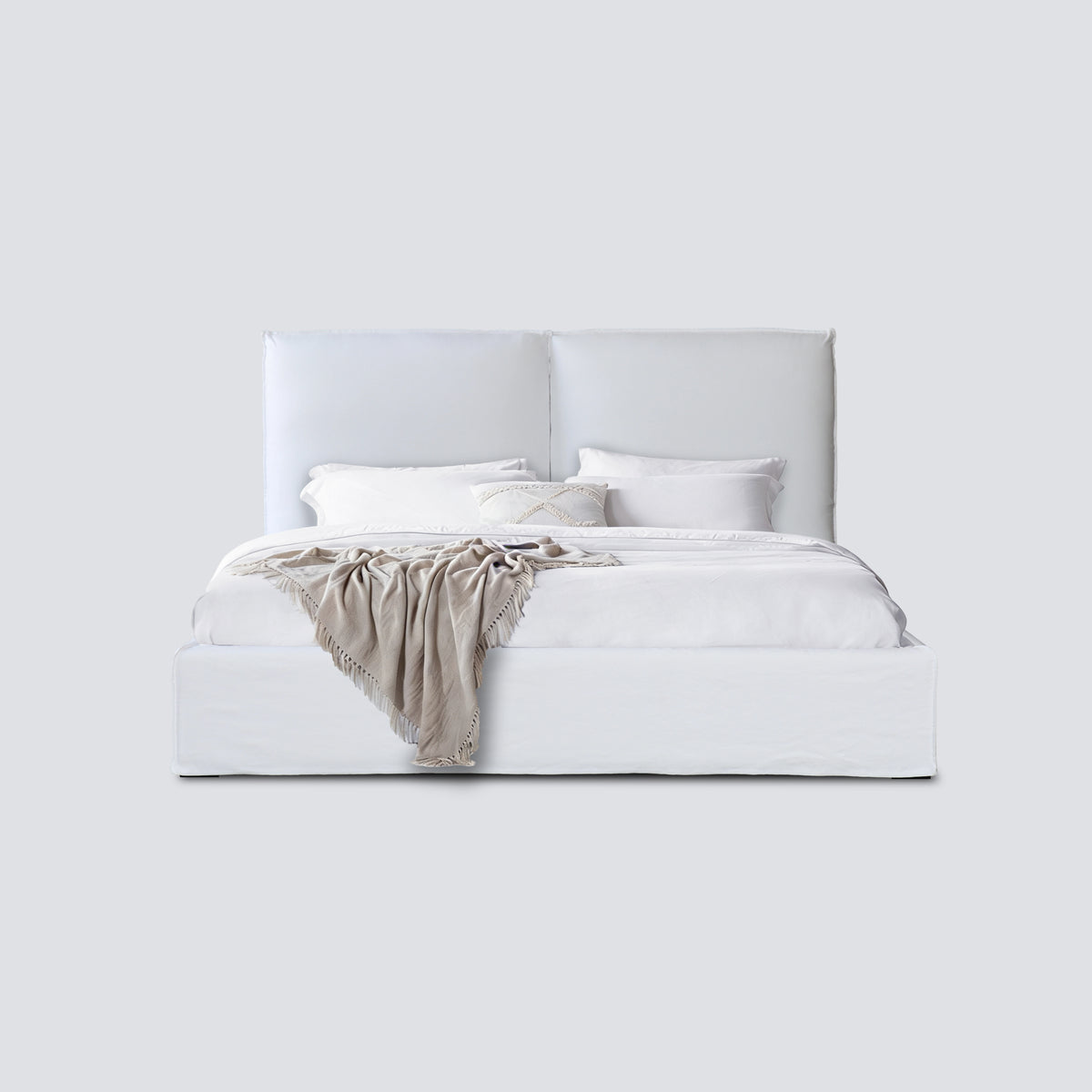 NS VIVI White Linen Fabric Upholstered Bed