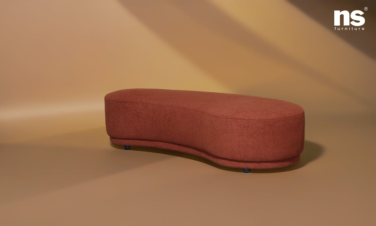 Long living room bench soft curved lounge bench red fabric