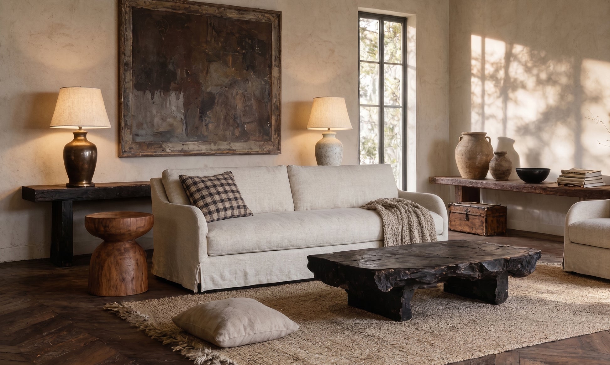NS VIVI natural linen curved three-seater sofa